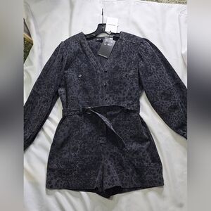 Black Denim Leopard Print Romper